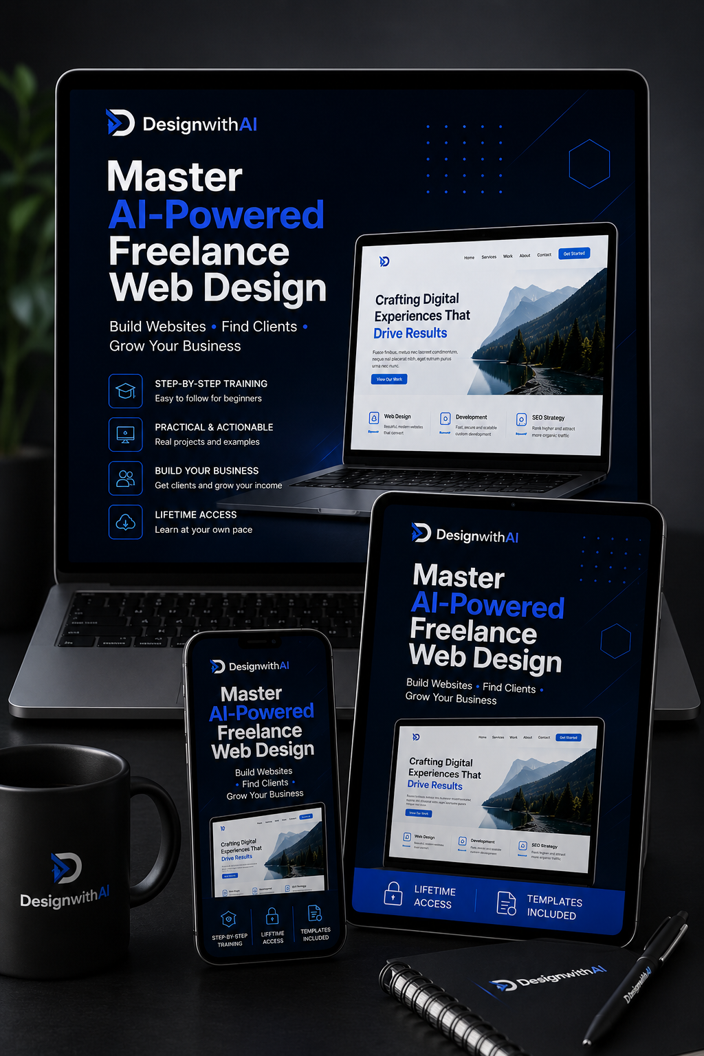 DesignwithAI Full AI Freelance Web Design Course + FREE Business Prompt Pack